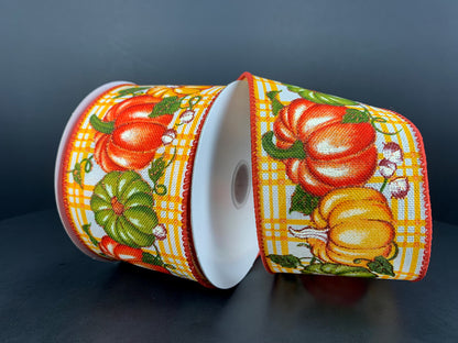 2.5 Inch By 10 Yard Yellow And Orange Pumpkin Scene Ribbon