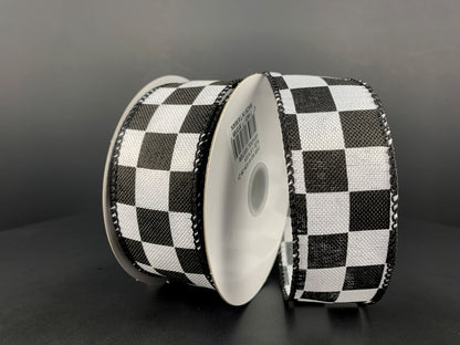 1.5 Inch By 10 Yard Black And White Check Ribbon