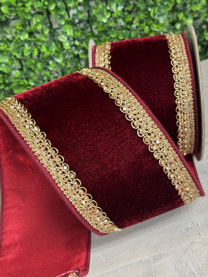 Farrisilk 4 Inch By 5 Yard Ruby Plush Topaz Velvet RIbbon