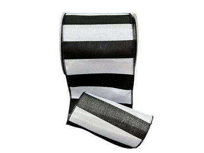 4 Inch By 10 Yard Black And White Horizontal Stripes Ribbon