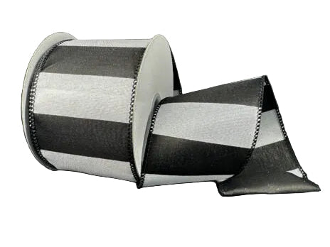 2.5 Inch By 10 Yard Black And White Horizontal Stripes Ribbon