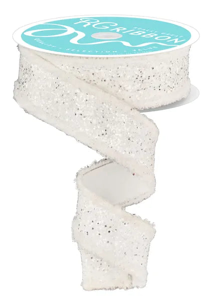 1.5 Inch By 10 Yard White Large Glitter Drift Ribbon