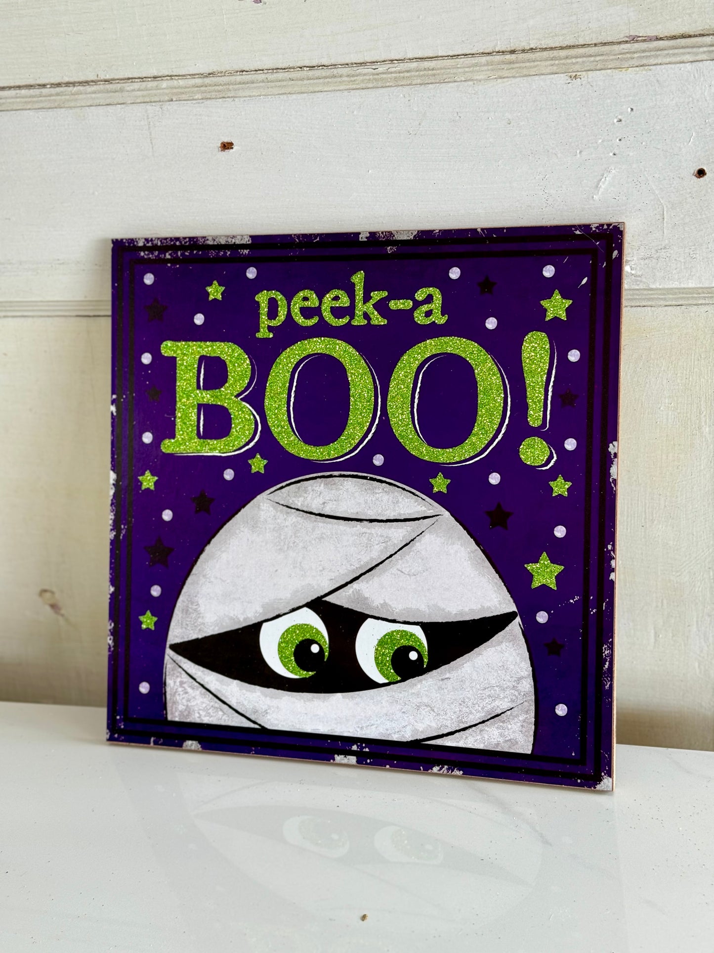 10 Inch Peek A Boo Mummy Wooden Sign