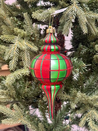 10 Inch Red Emerald Green And Black Finial Ornament