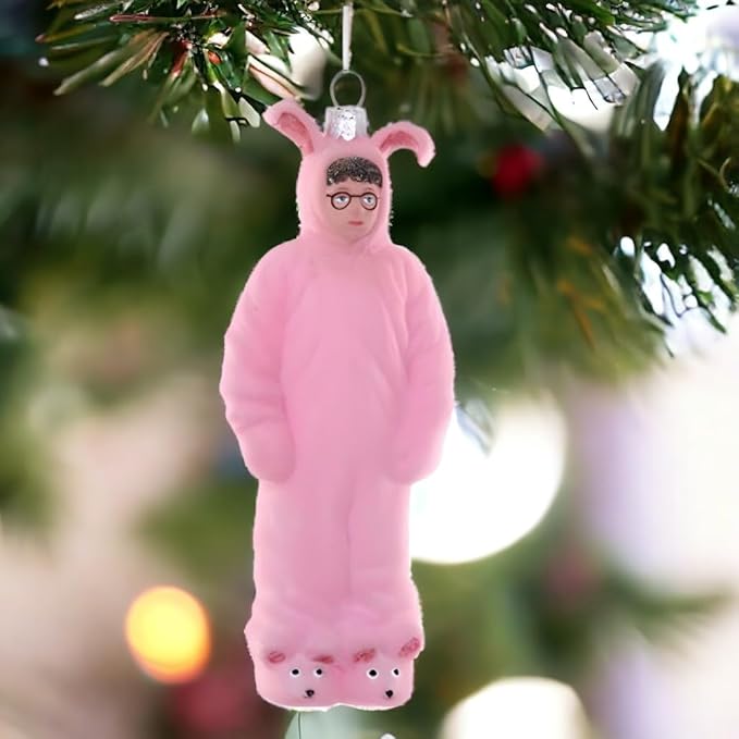 5 Inch Pink Bunny Suit Glass Ornament