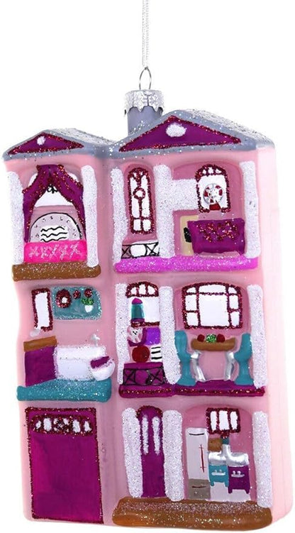 4 Inch Pink Dollhouse Glass Ornament