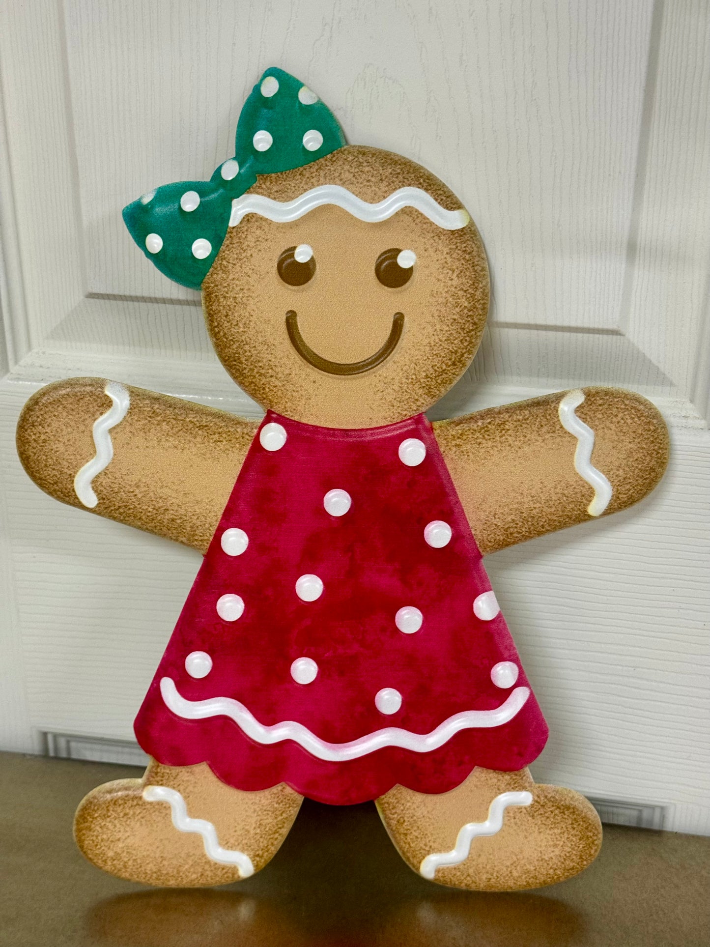 13 Inch Red And Green Metal Gingerbread Girl Sign