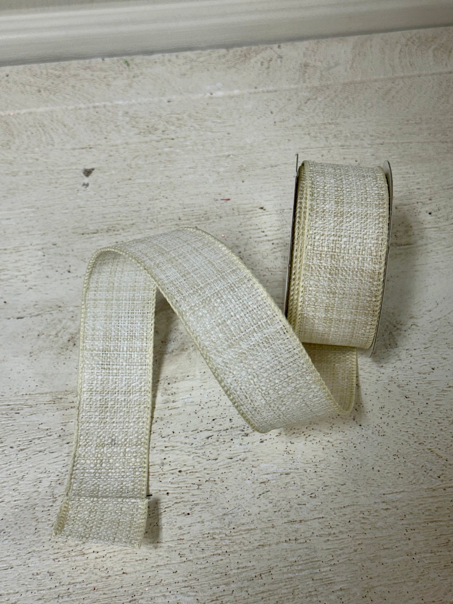 1.5 Inch By 10 Yard Tan And Ivory Tweed Ribbon