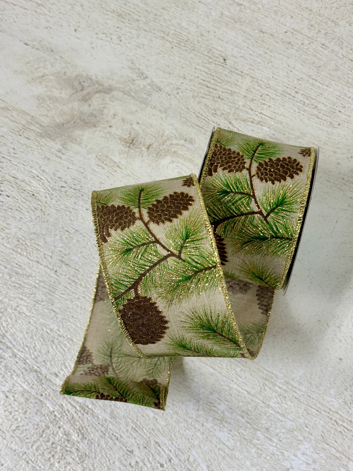 2.5 Inch By 10 Yard Pinecone Branches Ribbon