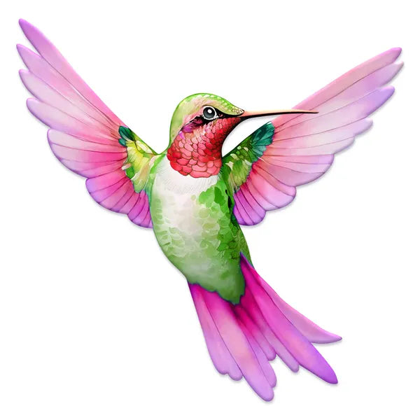 12 Inch Pink Purple And Green Embossed Hummingbird Sign