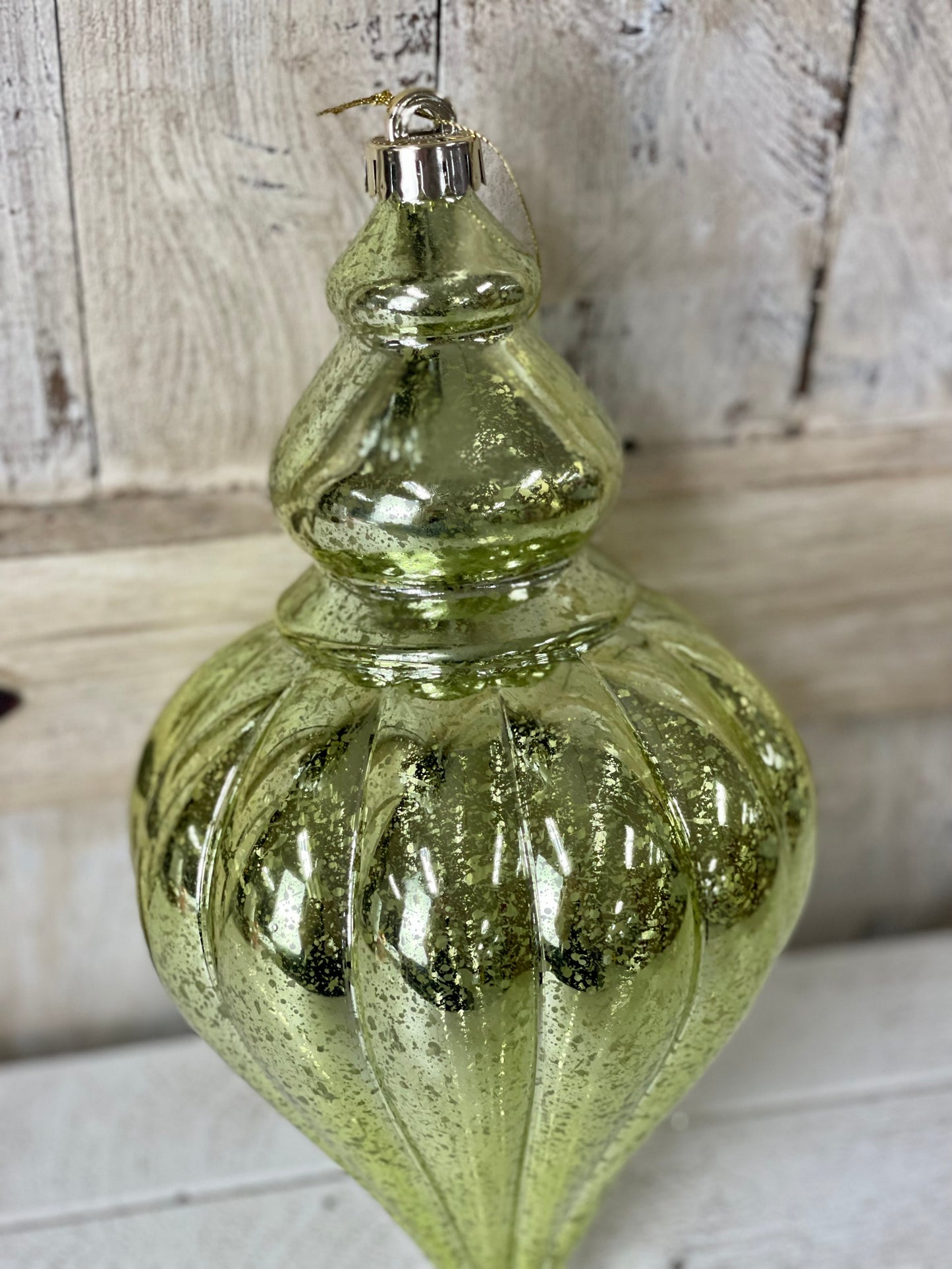 12 Inch Shiny Lime Green Antique Finial Ornament