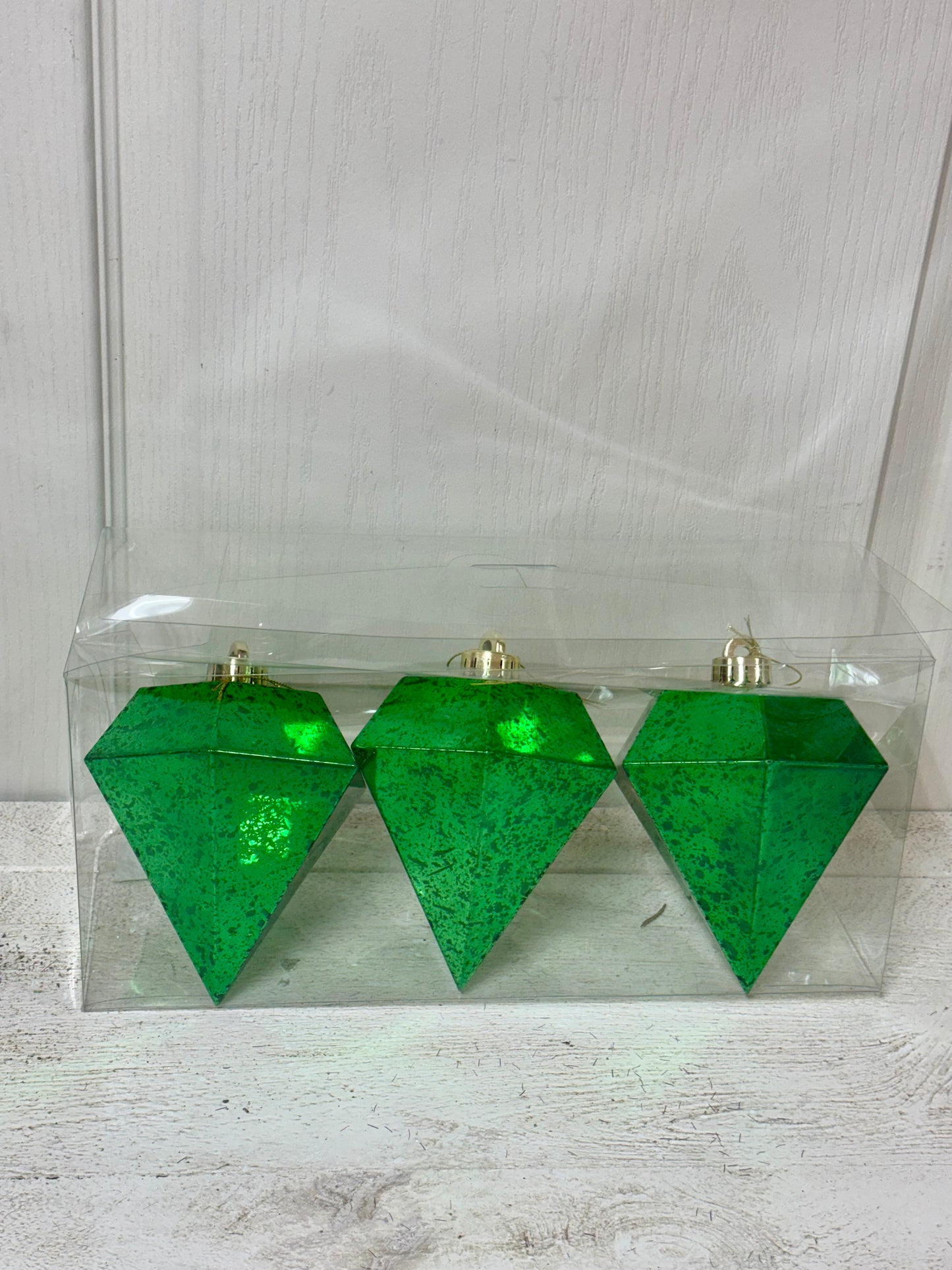 5 Inch Emerald Green Mercury Diamond Ornament Box Of Three