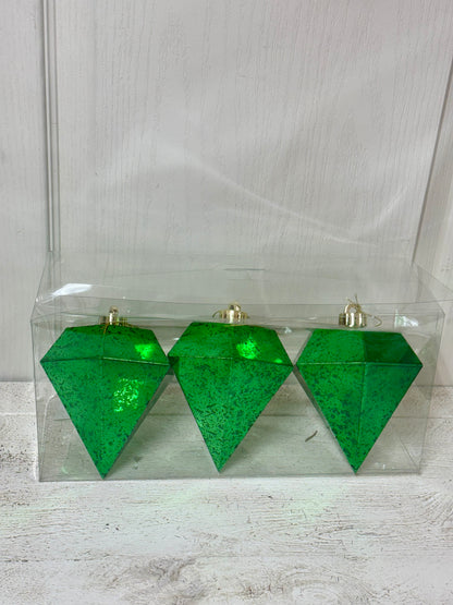 5 Inch Emerald Green Mercury Diamond Ornament Box Of Three