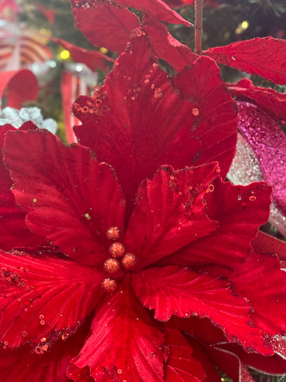 19 Inch Jumbo Red Velvet Poinsettia Spray