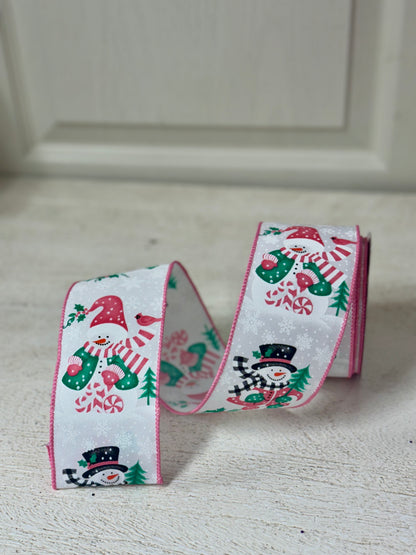 2.5 Inch By 10 Yard Ice Blue And Pink Snowman Ribbon