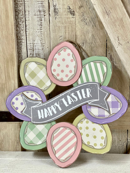 Happy Easter Layered Egg Wreath Sign