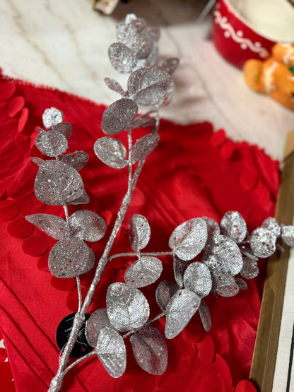 Silver Glittered Eucalyptus Spray