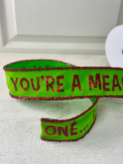 2.5 Inch By 10 Yard You're A Mean One With Red Tinsel Edge Ribbon