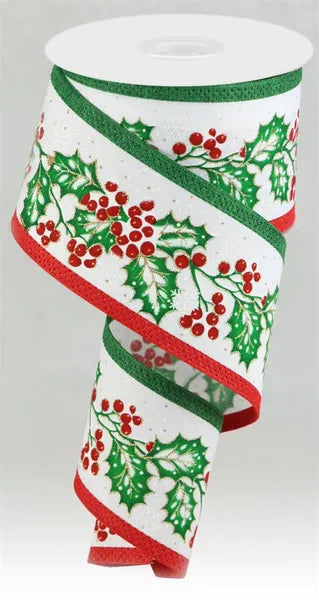 2.65 Inch By 10 Yard Holly Berries With Snow On Royal Ribbon