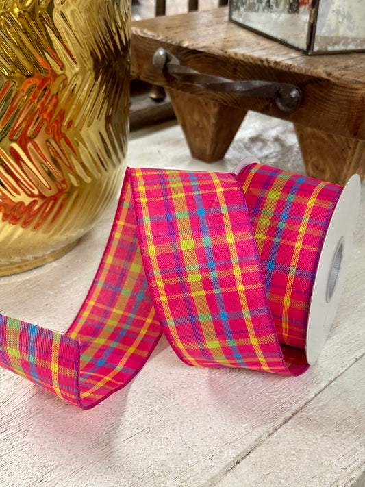 2.5 Inch By 10 Yard Fuchsia Breezeway Plaid Ribbon