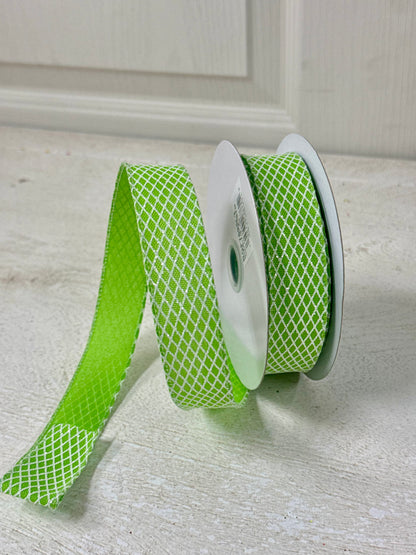 7/8 Inch By 10 Yard Fresh Green And White Mini Harlequin Ribbon