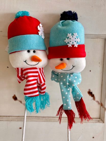 Red And Blue Plush Snowman Head Pick Two Styles