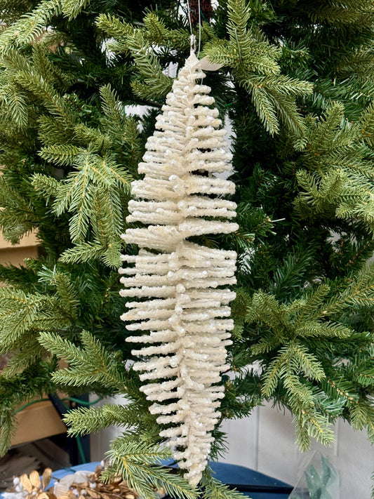 19.5 Inch White Iridescent Glitter Finial Ornament