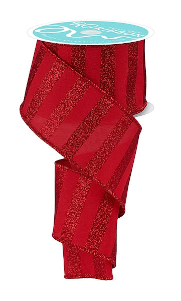 2.5 Inch By 10 Yard Red Horizontal Glitter Stripe Ribbon