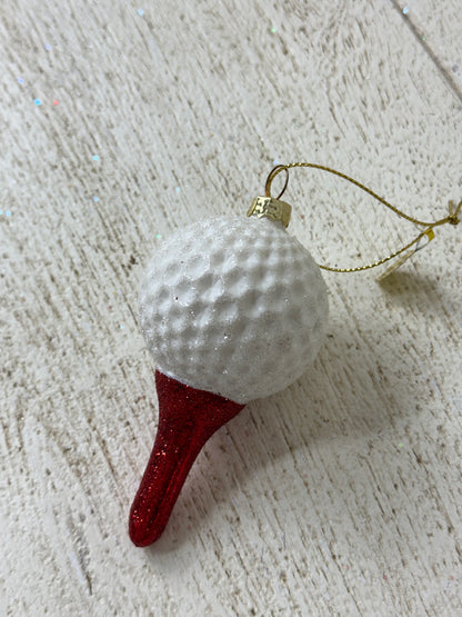 Golf Ball On Tee Glass Ornament