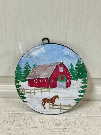 6.1 Inch Metal Holiday Barn Design Ornament Four Styles