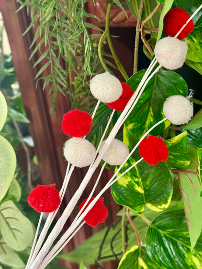 23 Inch Red And White Pom Pom Spray