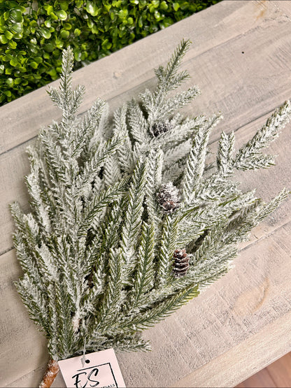 19 Inch Flocked Norfolk Pine With Cones Bush