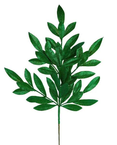 23 Inch Emerald Green Glitter Bay Leaf Spray