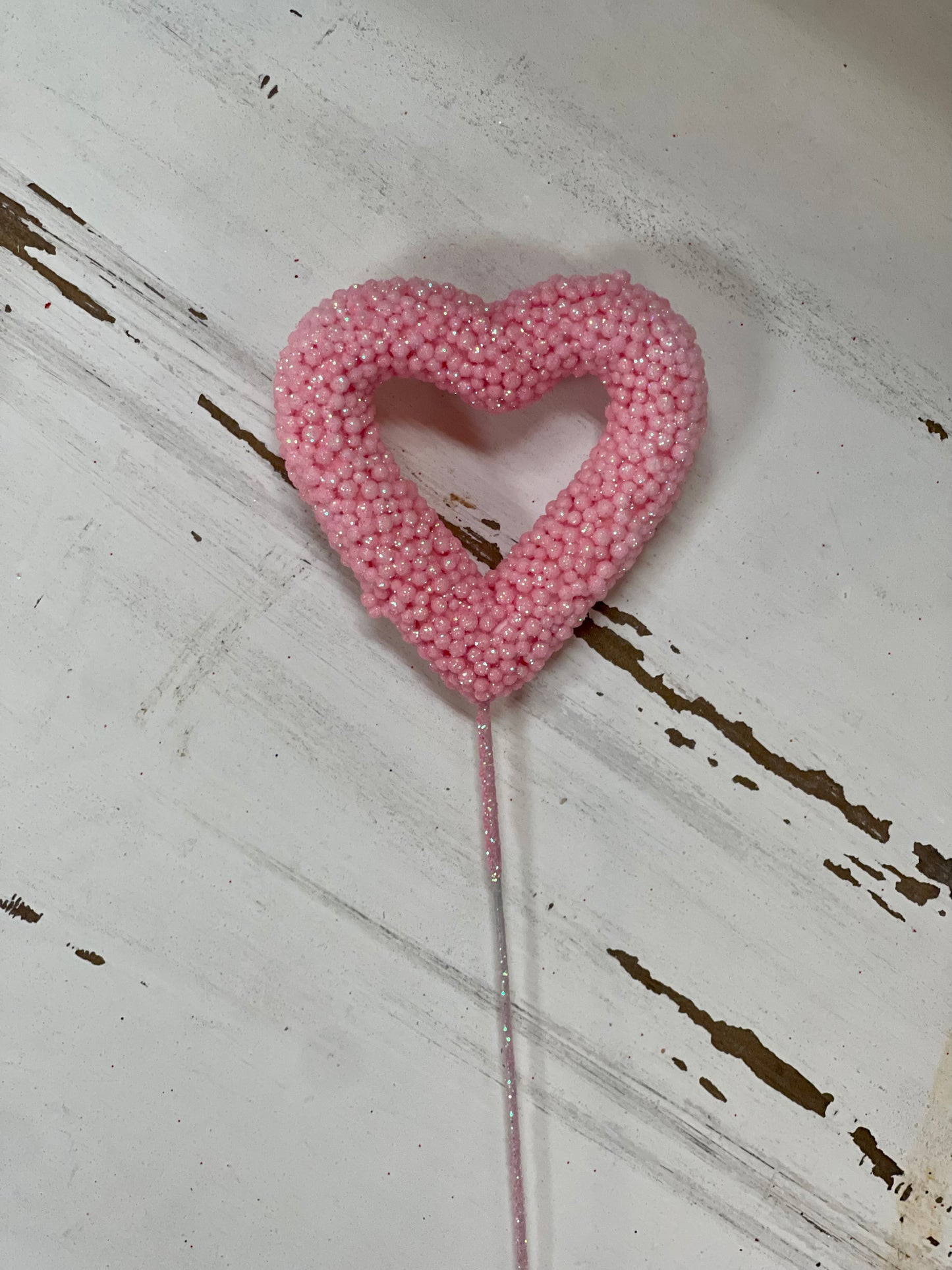 Solid Foam Pink Iridescent Heart Pick