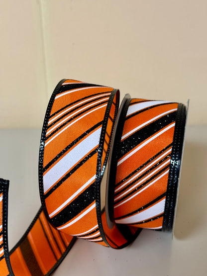 1.5 Inch By 10 Yard Orange And Black Striped Ribbon