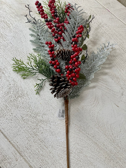 24 Inch Frosted Smilax Fern With Red Berries And Pinecone Spray