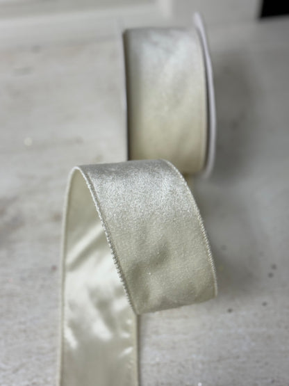 2.5 Inch By 10 Yard Cream Velvet Ribbon With Satin Backing