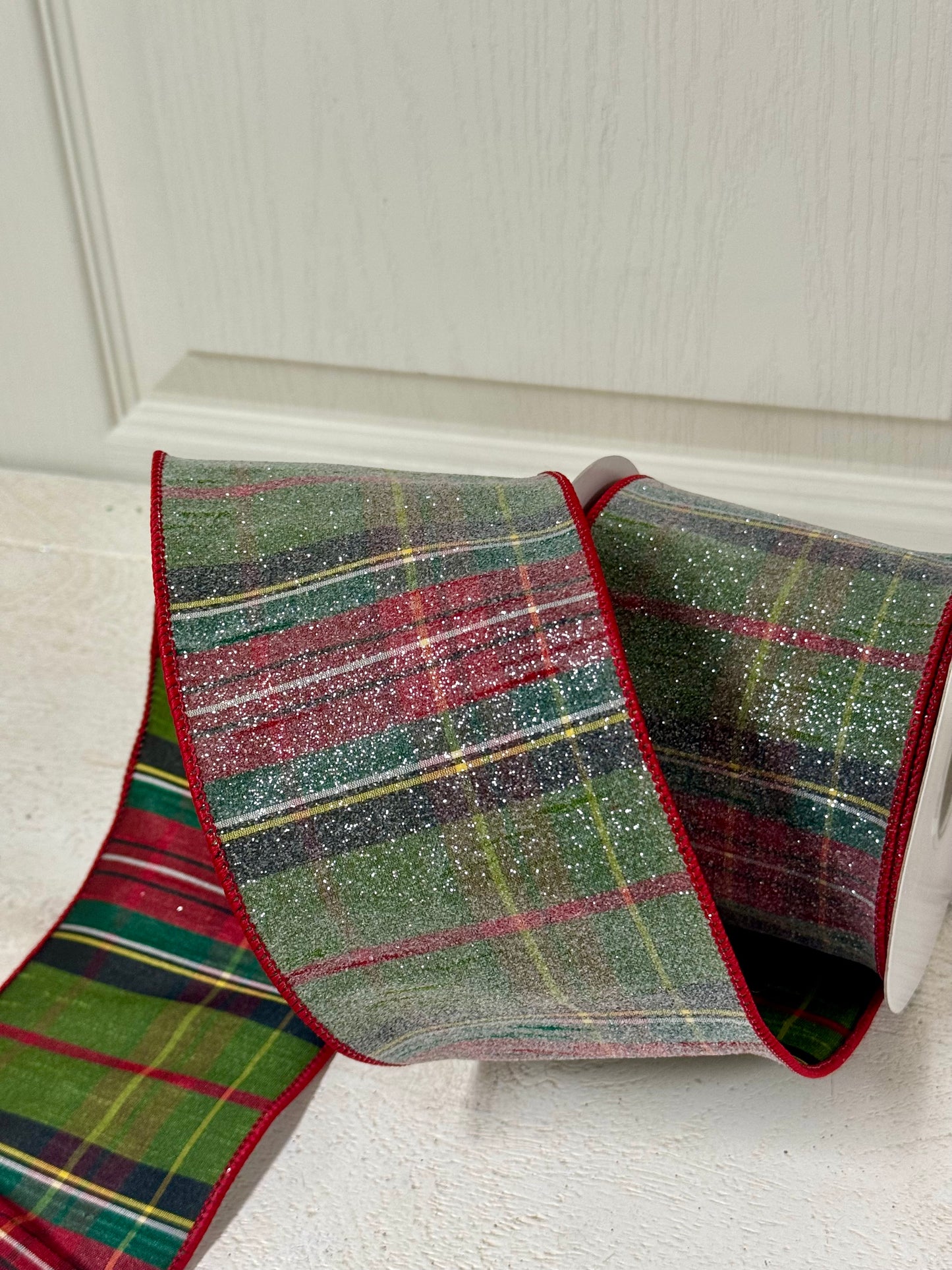 4 Inch By 10 Yard Frosted Plaid Dupioni Ribbon