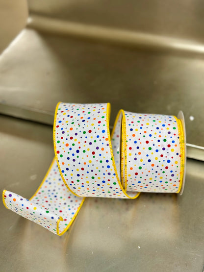 2.5 Inch By 10 Yard Multi Color Mini Polka Dot Ribbon