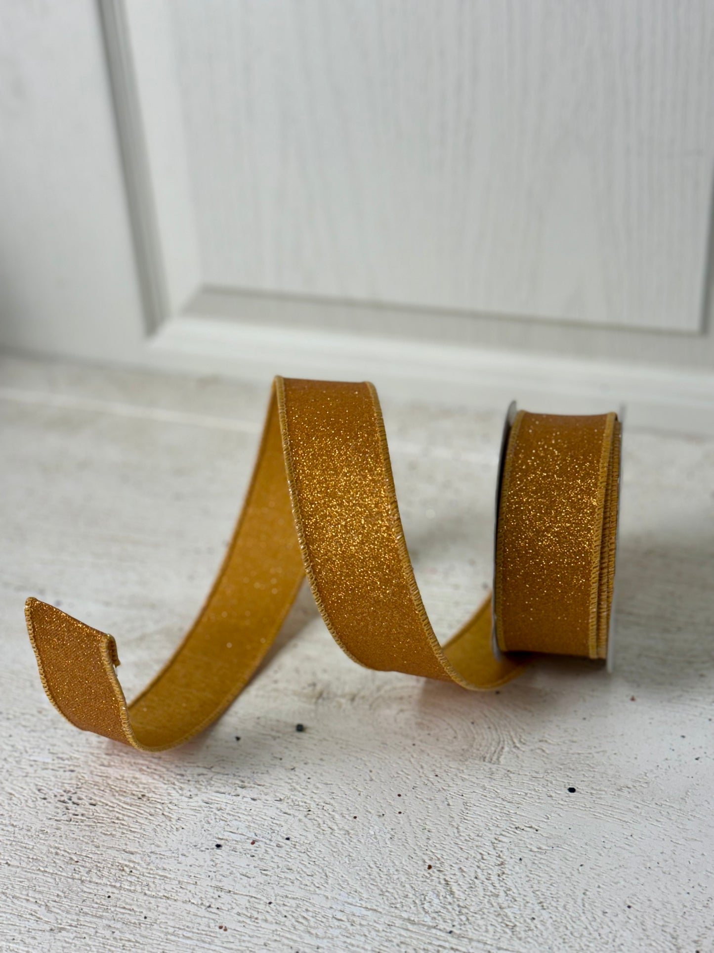 1.5 Inch By 10 Yard Mustard Fine Glitter Ribbon