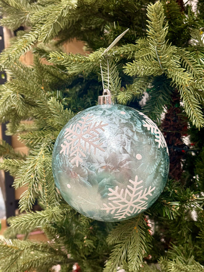 6 Inch Feather Turquoise White Snowflake Ornament