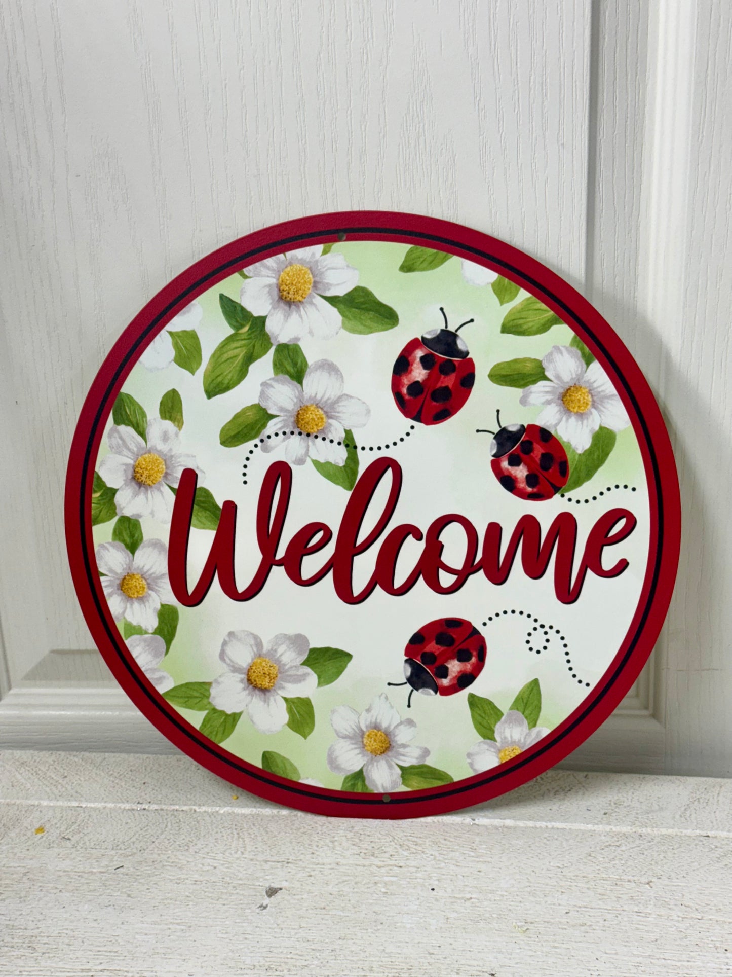 12 Inch Welcome Ladybug Metal Sign