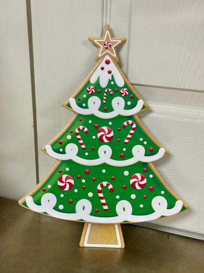 12.5 Inch Peppermint Christmas Cookie Tree Metal Wreath Sign