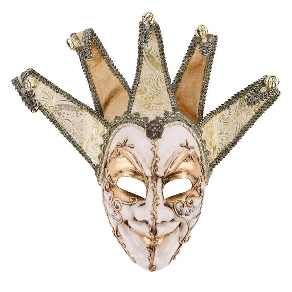 13.25 Inch White Gold And Silver Jester Mask