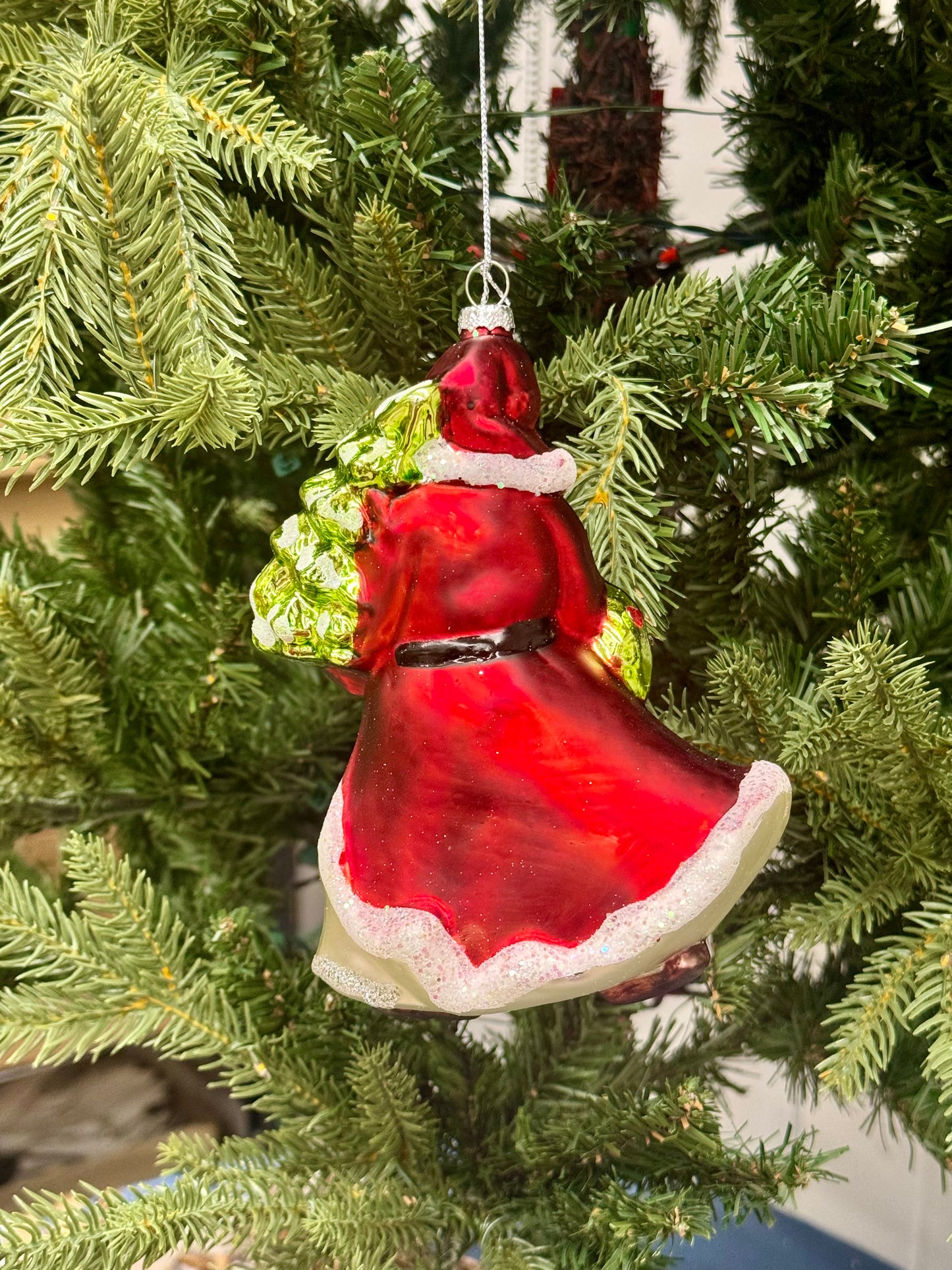 7.25 Inch Red White And Green Santa Claus Glass Ornament