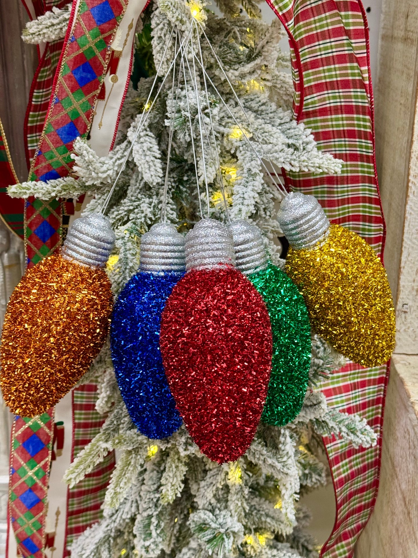 7 Inch Glitter Light Bulb Ornament Five Colors