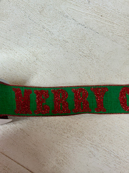 2.5 Inch By 10 Yard Emerald Green And Red Merry Christmas Ribbon