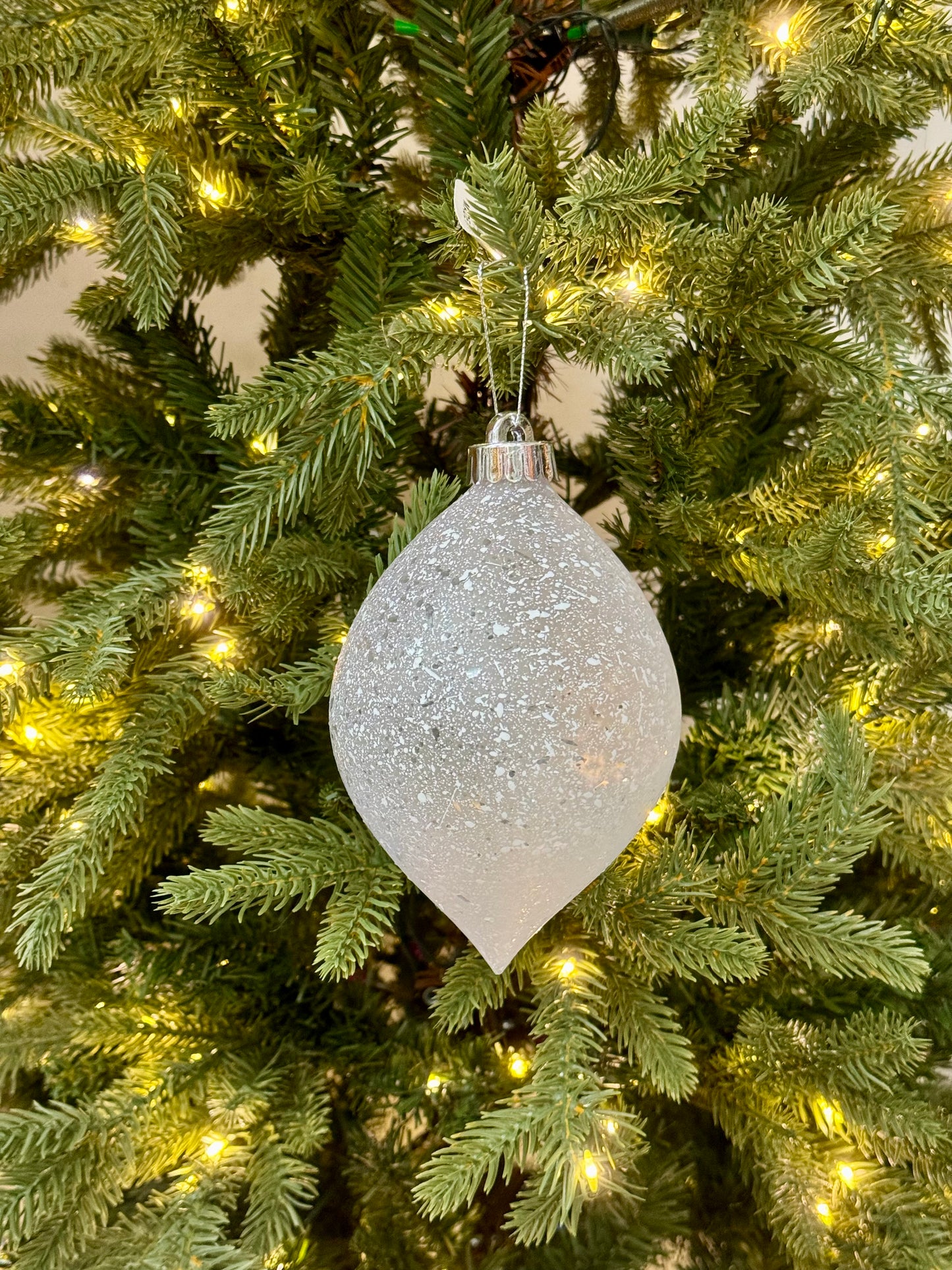 6 Inch Speckle White Teardrop Ornament