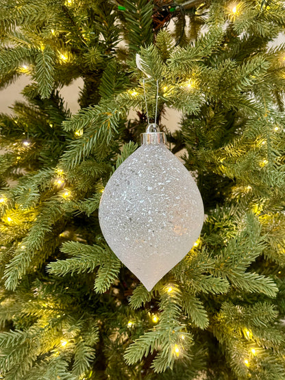 6 Inch Speckle White Teardrop Ornament