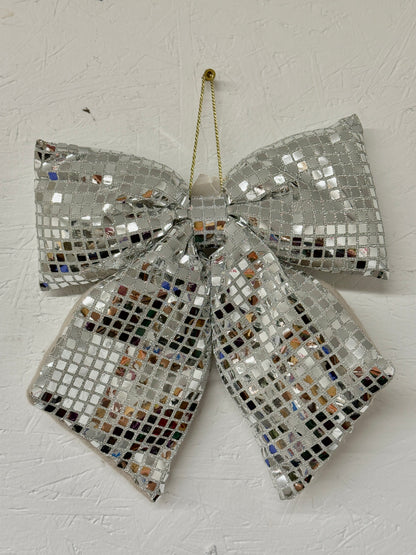 12 Inch Silver Bow Ornament
